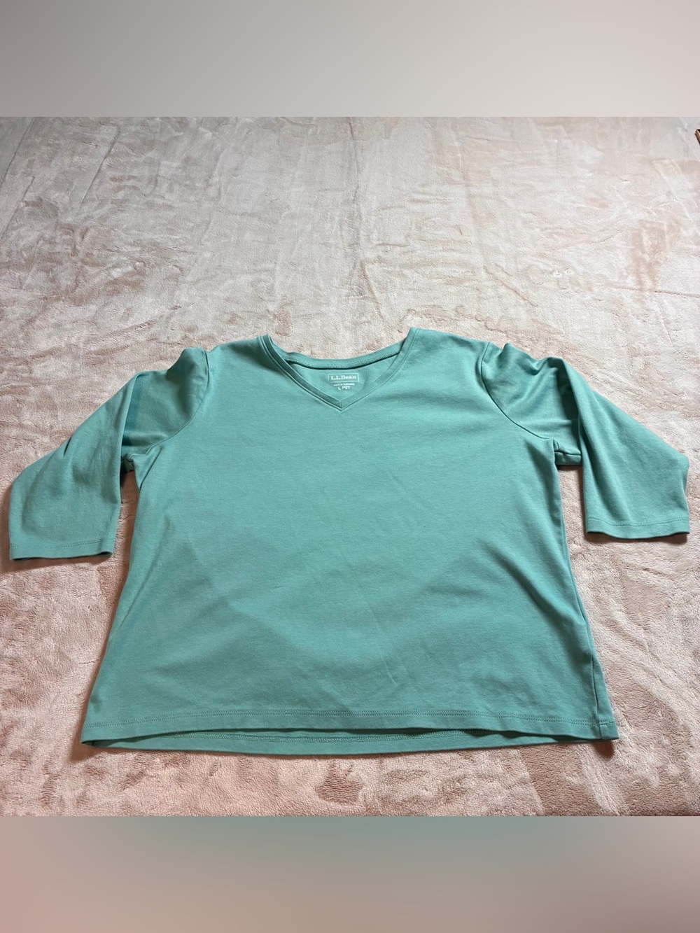 L.L.Bean Interlock V Neck Tee Outdoor Casual 3/4 Sleeve Women's Petite Large